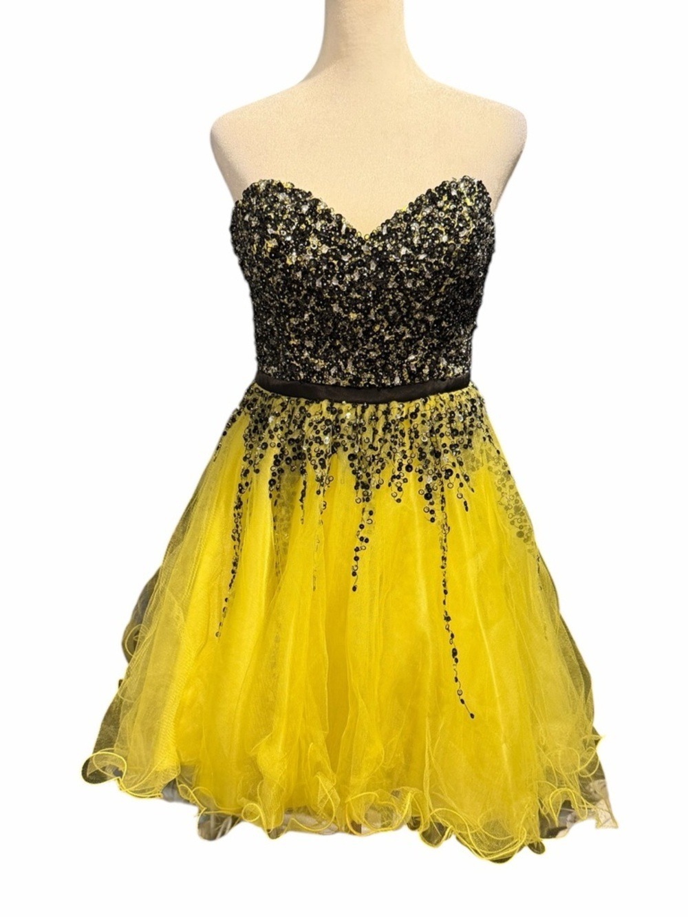 Alyce Paris Tulle Organza Strapless Prom Party Dress Beaded Bodice Bumblebee 6